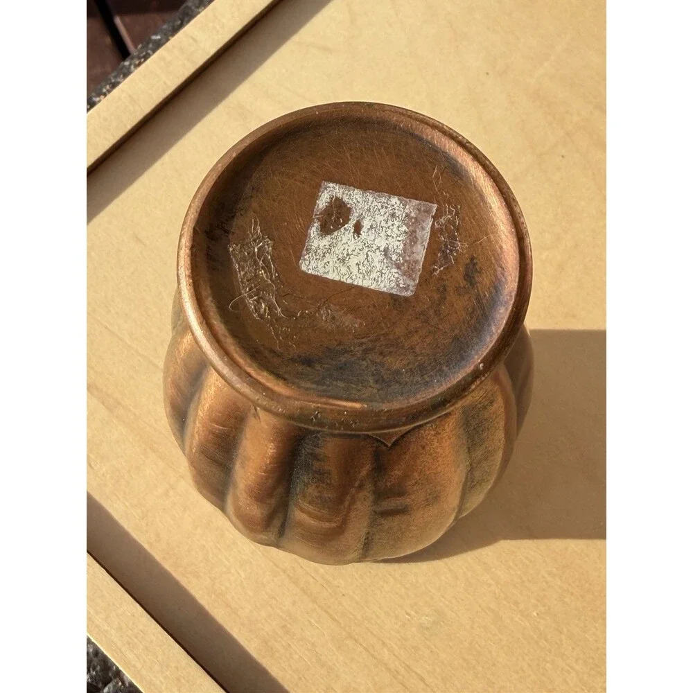 Vintage Ribbed Copper Vase With Scalloped Rim Detail